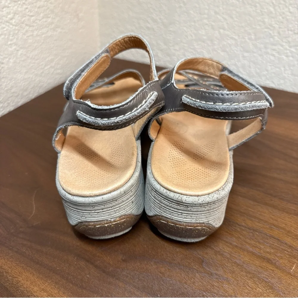 Acorn‎ Sandals Womens 9 Ankle Strap Gray Slip On Hook And Loop Open Toe Comfort